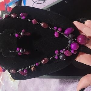 Vintage Premier Designs Necklace Purple Dangle Beaded Necklace Signed PD